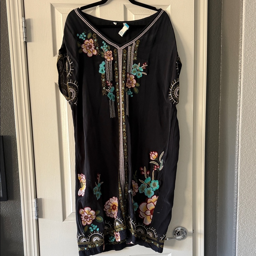 Sundance Black Dress with Colorful Floral Embroidery